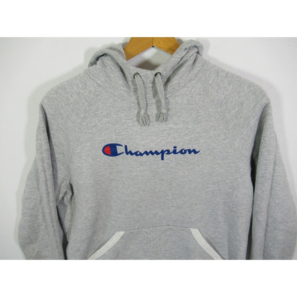 Champion Spell Out Logo Hoodie Sweatshirt Men Large Gray Pullover - Picture 2 of 6